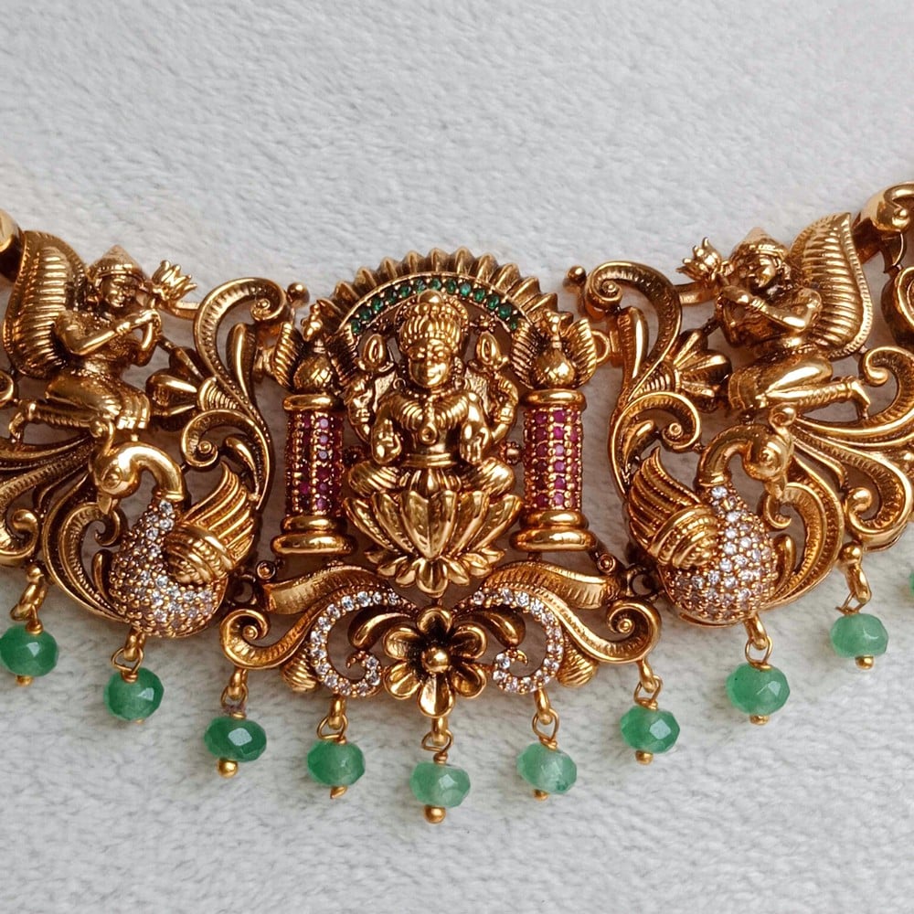 Handmade Brass Metal Jewellery Lakshmi Green Necklace Set